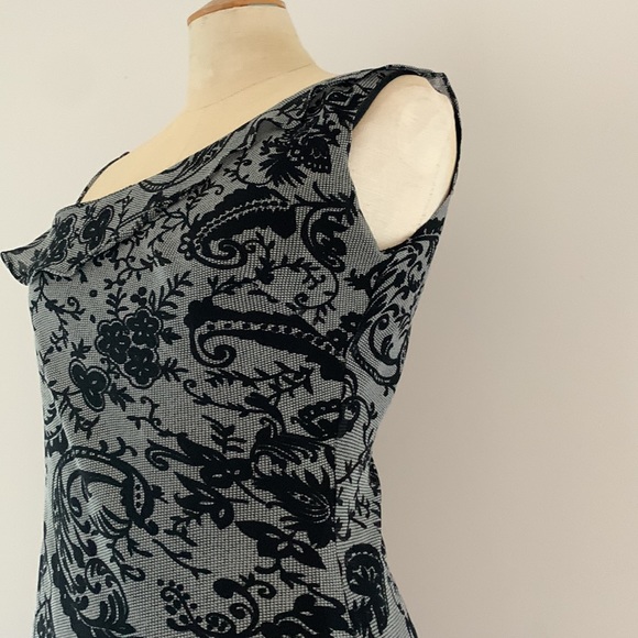 MISS B Black & Grey Paisley one shoulder dress, ruffles & high-low hem. M - Picture 5 of 13